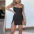 Women's Square Neck Suspender Split Denim Dress